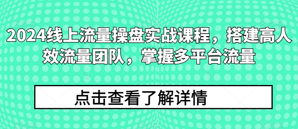 2024线上流量操盘实战课程，搭建高人效流量团队，掌握多平台流量